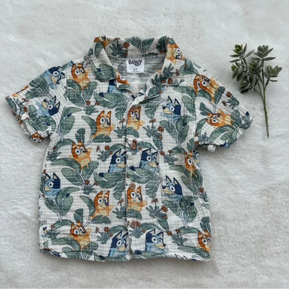 Bluey | EUC - Hawaiian Bluey Button Down - Size 4T_5